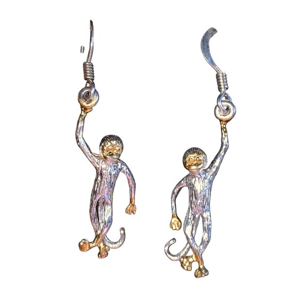 Sterling Silver 925 Monkey Earrings Gold Over Sterling For Women - Picture 2 of 7